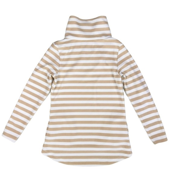 NWOT Dudley Stephens turtleneck zip white tan stripe fleece prospect pullover XS - Picture 14 of 16